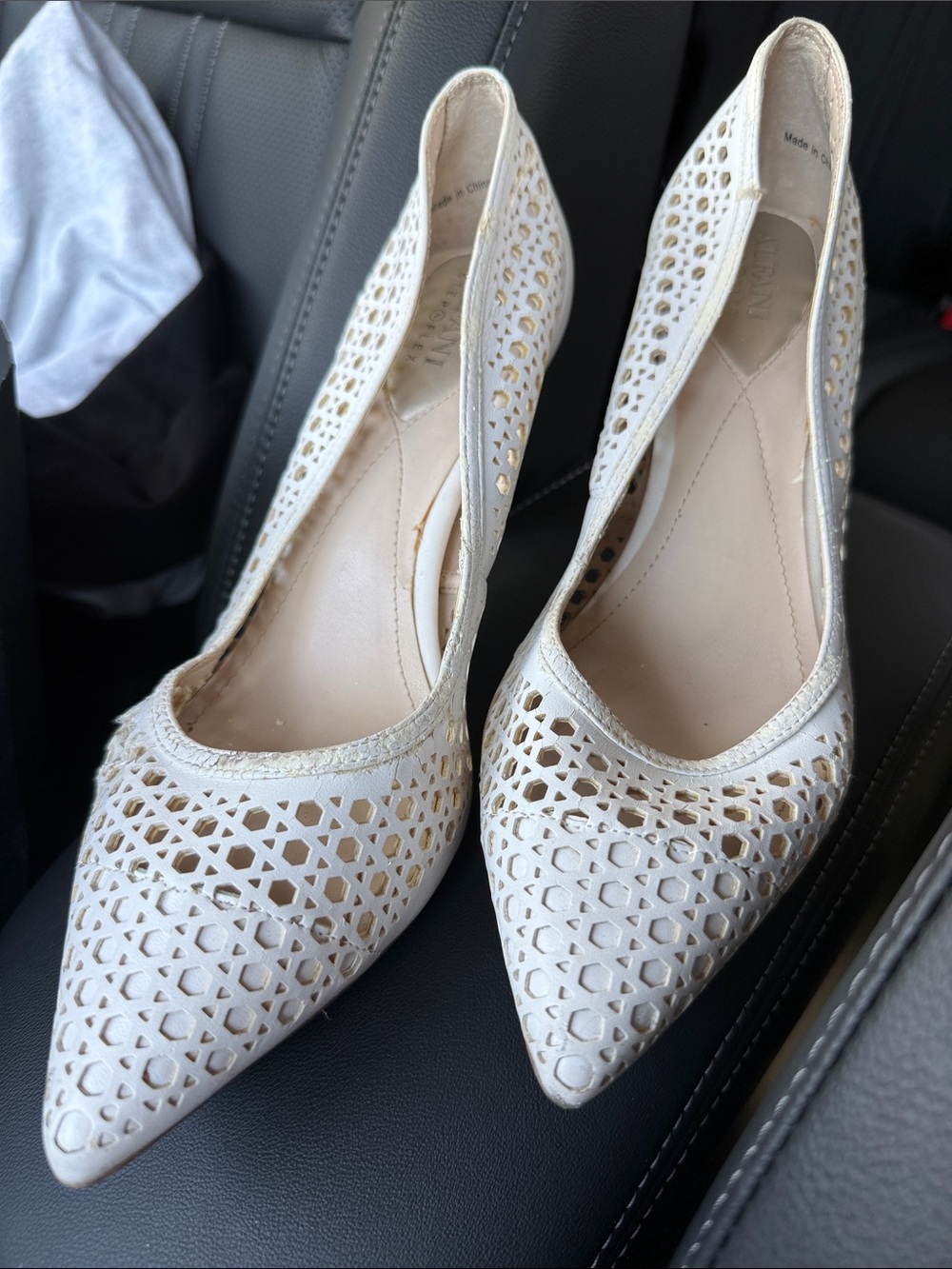 Women's Pointed Laser-Cut Ivory Pumps